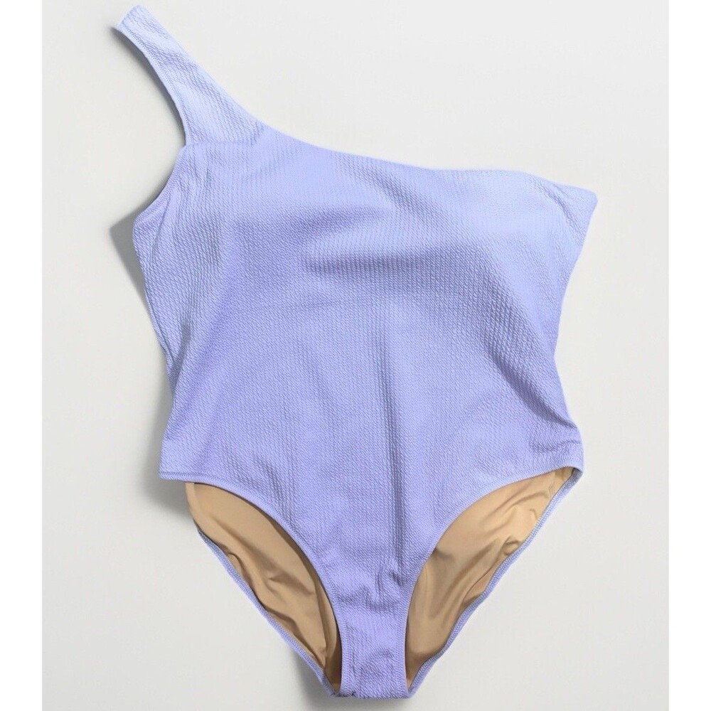 J Crew Ruched One-shoulder One-piece Swimsuit Sz 22 2X Textured Lilac Purple NWT